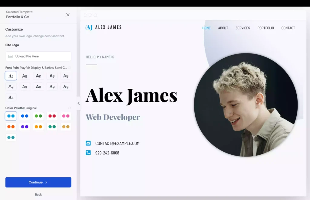 Schritt 4: Design anpassen – Farben, Schriftart und Logo für Lebenslauf Website bearbeiten