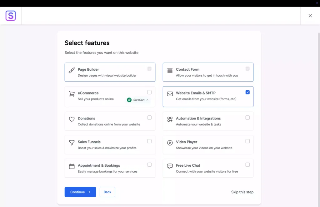Schritt 5: Features für Lebenslauf Website auswählen und installieren