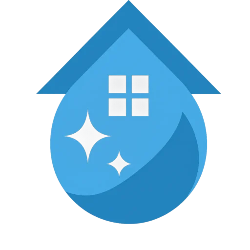 Firmenlogo GRUBER Reinigung. Blauer Wassertropfen mit integriertem Haus und Dach, Kunde von GibiTech